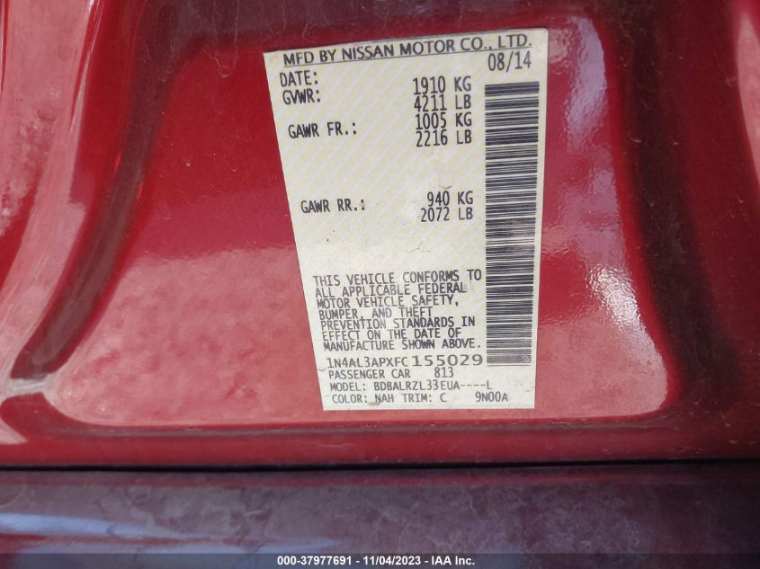 2015 NISSAN ALTIMA 2.5/S/SV/SL - 1N4AL3APXFC155029