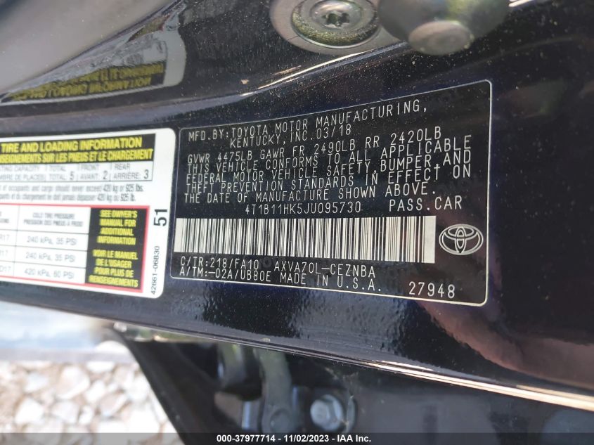 2018 TOYOTA CAMRY LE - 4T1B11HK5JU095730