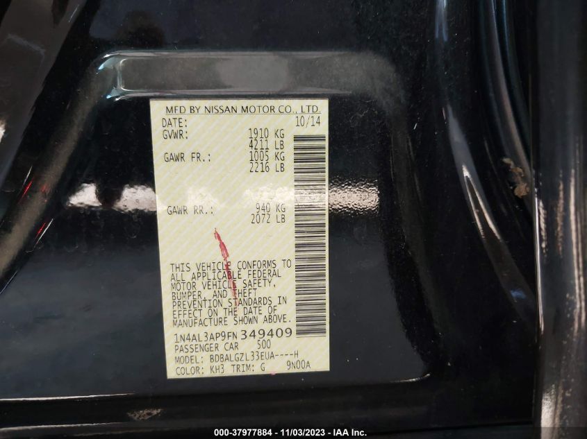 2015 NISSAN ALTIMA 2.5/S/SV/SL - 1N4AL3AP9FN349409