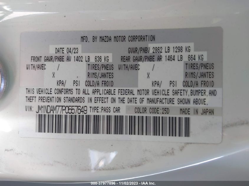 2023 MAZDA MX-5 MIATA RF GRAND TOURING JM1NDAM77P0557649