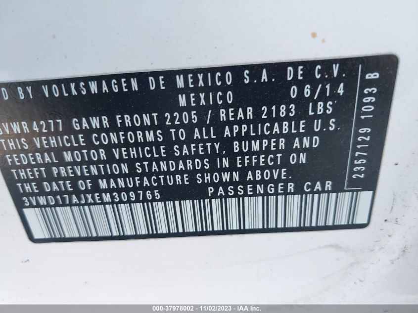 2014 VOLKSWAGEN JETTA SE - 03VWD17AJXEM30976