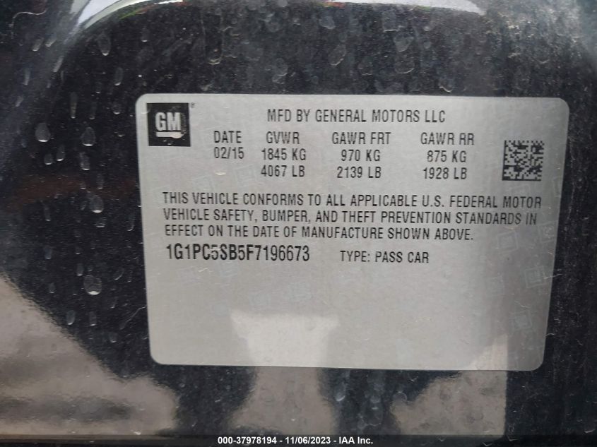 2015 CHEVROLET CRUZE 1LT AUTO - 1G1PC5SB5F7196673
