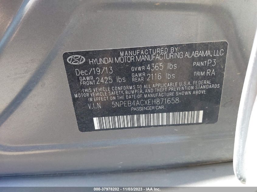 2014 HYUNDAI SONATA GLS - 5NPEB4ACXEH871658