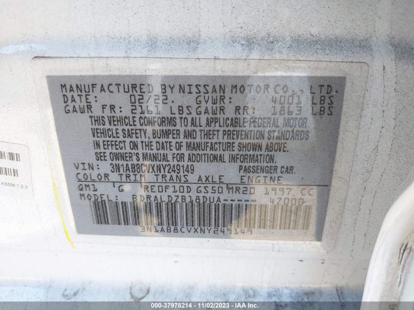 2022 NISSAN SENTRA SV XTRONIC CVT - 3N1AB8CVXNY249149