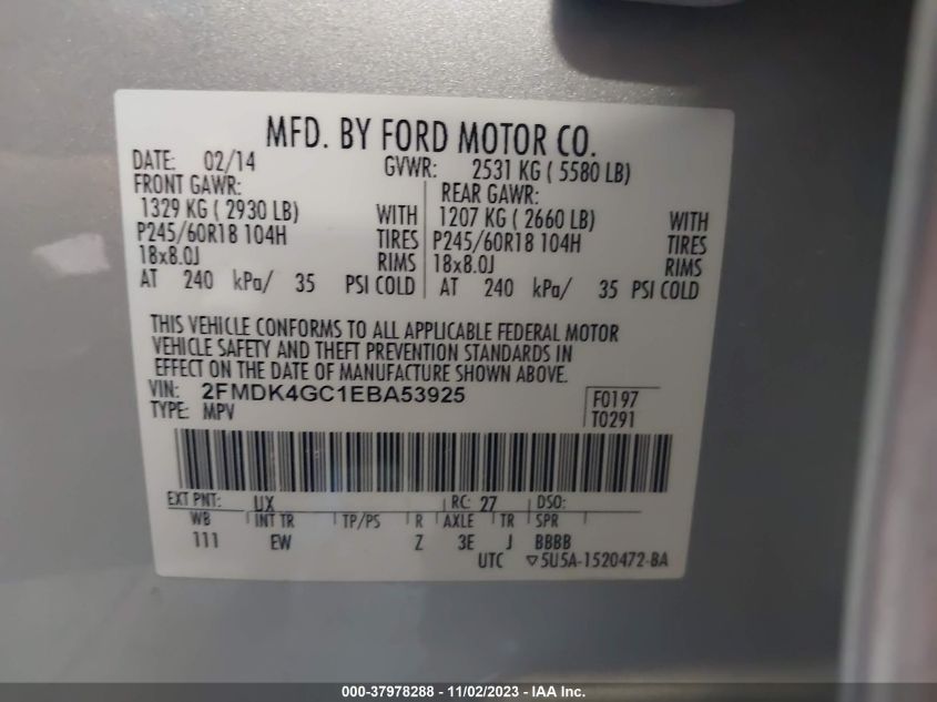 2014 FORD EDGE SE - 2FMDK4GC1EBA53925