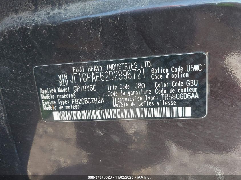 2013 SUBARU IMPREZA 2.0I PREMIUM - JF1GPAE62D2896721