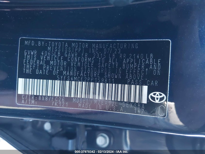 2023 TOYOTA COROLLA 2.0L I4   N(VIN: 5YFS4MCE2PP159811