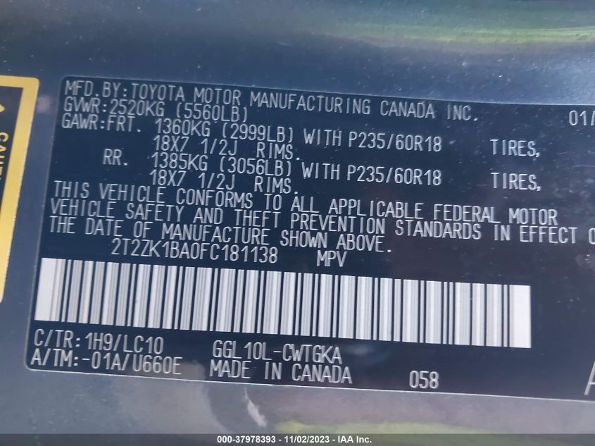 2015 LEXUS RX 350 - 2T2ZK1BA0FC181138