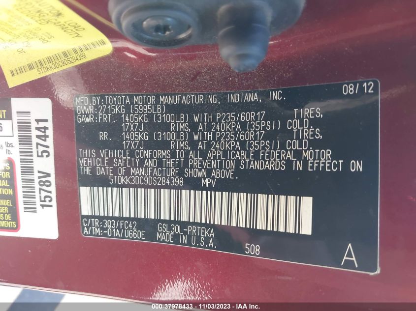 2013 TOYOTA SIENNA LE - 5TDKK3DC9DS284398