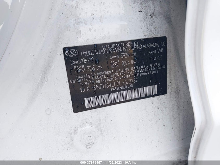 VIN 5NPD84LF9LH572287 2020 HYUNDAI ELANTRA SEL/VALUE/LIMITED