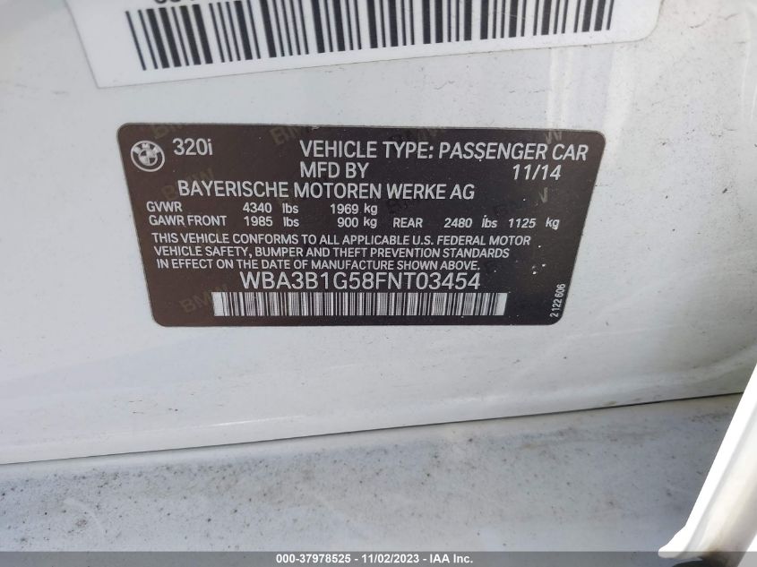 2015 BMW 3 SERIES 320I - WBA3B1G58FNT03454