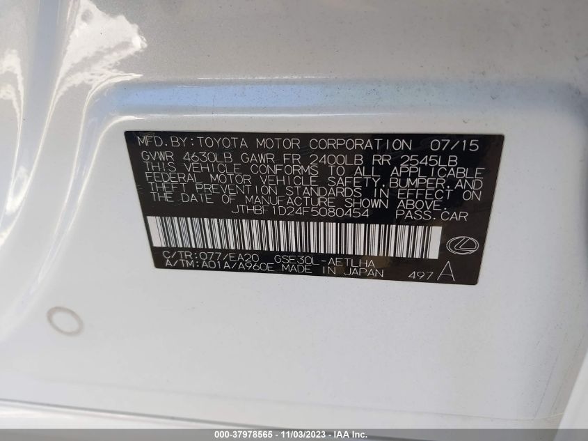 2015 LEXUS IS 250 CRAFTED LINE - JTHBF1D24F5080454