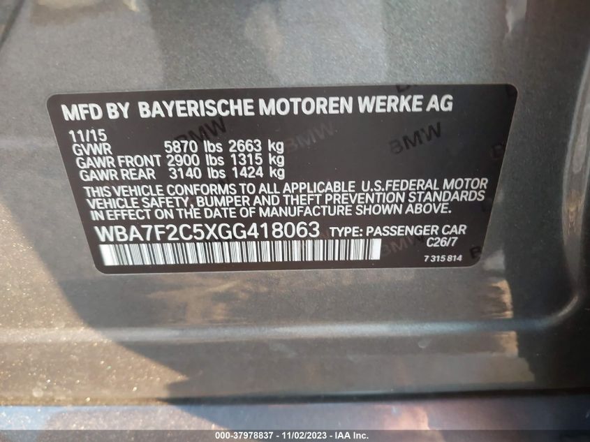 2016 BMW 750I XDRIVE WBA7F2C5XGG418063