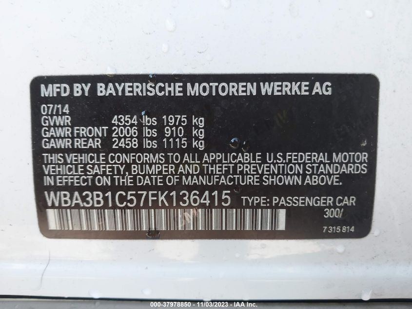 2015 BMW 320I WBA3B1C57FK136415
