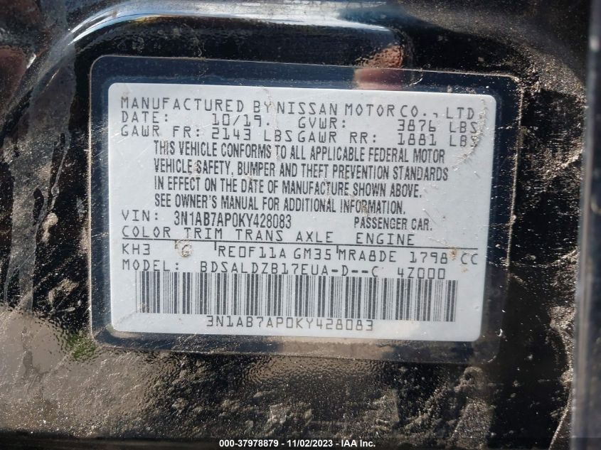 2019 NISSAN SENTRA S/SV/SR/SL - 3N1AB7AP0KY428083
