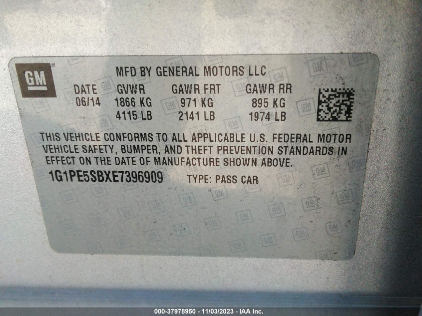 2014 CHEVROLET CRUZE LT - 1G1PE5SBXE7396909