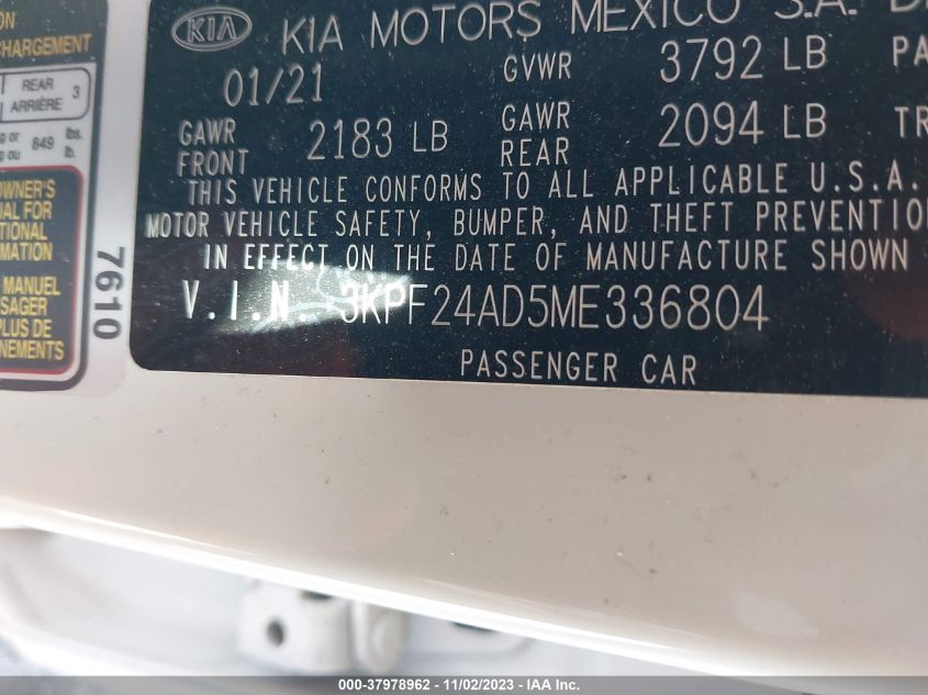 2021 KIA FORTE FE/LXS - 3KPF24AD5ME336804