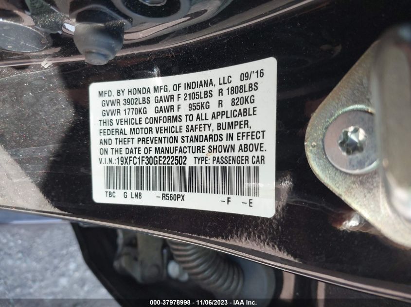 2016 HONDA CIVIC EX-T - 19XFC1F30GE222502