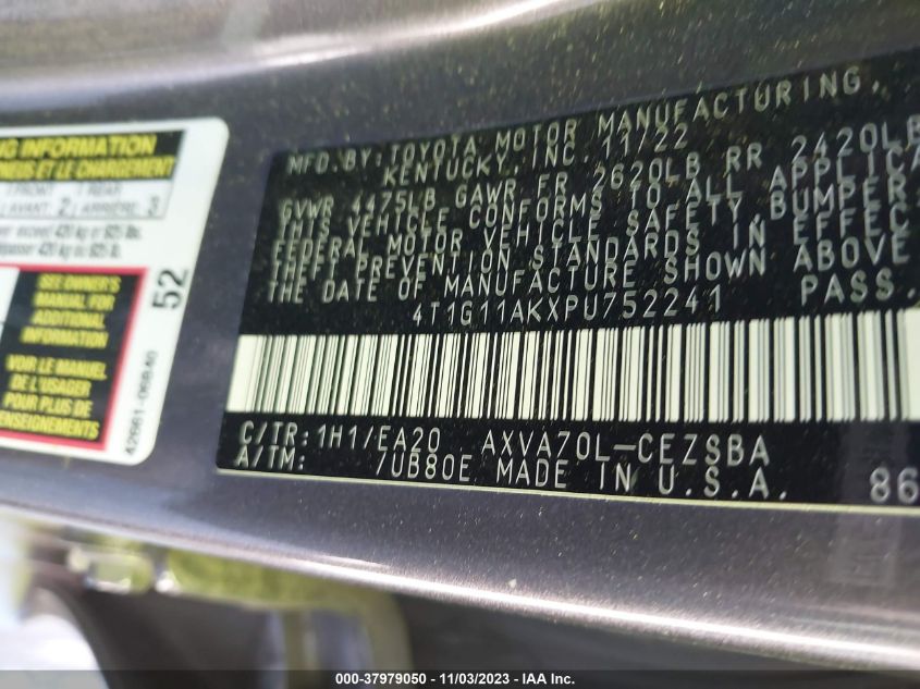 2023 TOYOTA CAMRY SE NIGHT SHADE/SE - 4T1G11AKXPU752241
