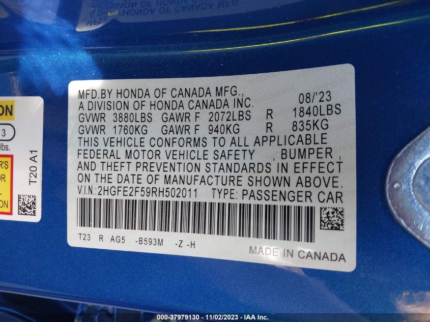 2024 HONDA CIVIC SPORT - 2HGFE2F59RH502011