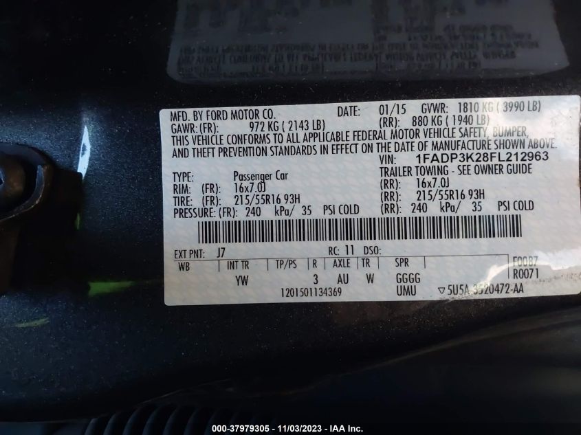 2015 FORD FOCUS SE - 1FADP3K28FL212963