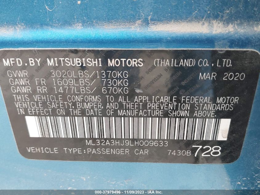 2020 MITSUBISHI MIRAGE ES/SE - ML32A3HJ9LH009633