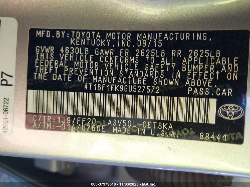 2016 TOYOTA CAMRY LE/XLE/SE/XSE - 4T1BF1FK9GU527572