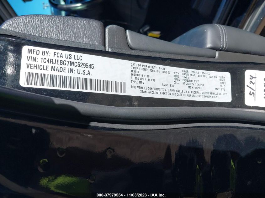 VIN 1C4RJEBG7MC629545 2021 JEEP GRAND CHEROKEE LIMITED