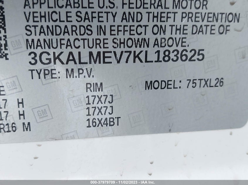 VIN 3GKALMEV7KL183625 2019 GMC TERRAIN SLE