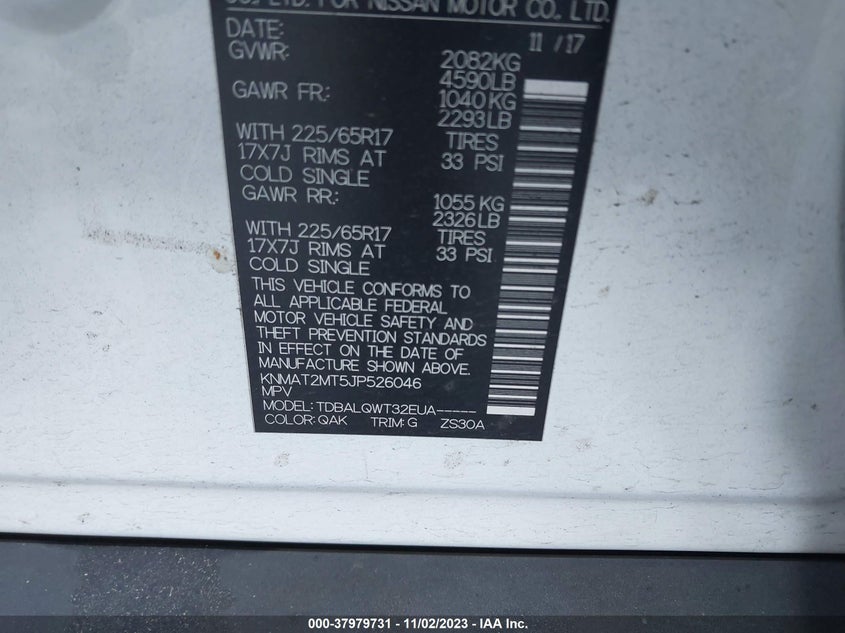 VIN KNMAT2MT5JP526046 2018 NISSAN ROGUE S/SV