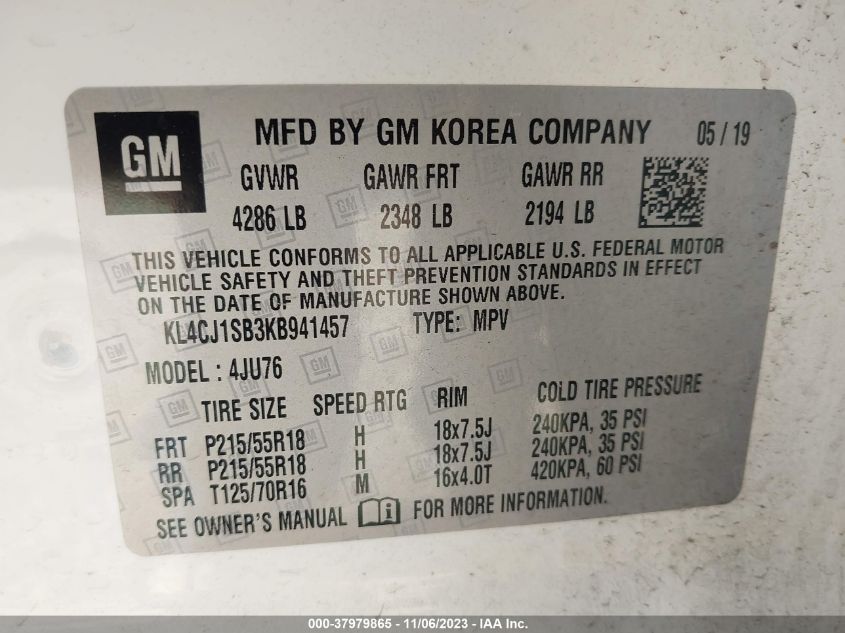 2019 BUICK ENCORE FWD SPORT TOURING - KL4CJ1SB3KB941457