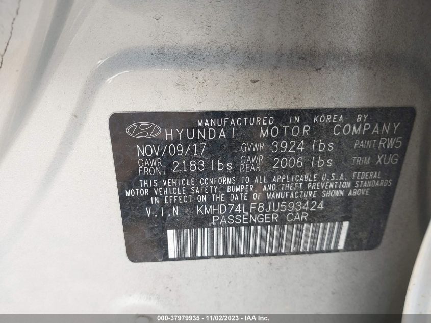 2018 HYUNDAI ELANTRA SE - KMHD74LF8JU593424