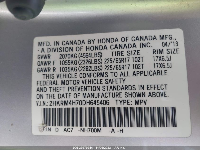 2013 HONDA CR-V EX-L - 2HKRM4H70DH645406