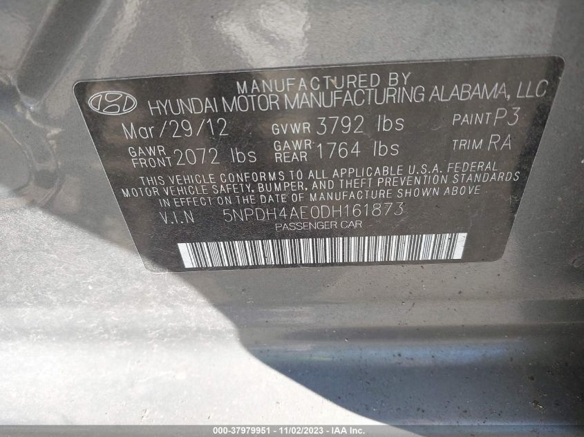 2013 HYUNDAI ELANTRA GLS - 5NPDH4AE0DH161873