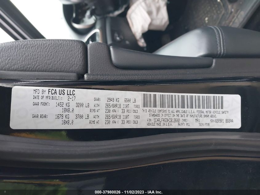 2017 JEEP GRAND CHEROKEE LAREDO - 1C4RJFAG3HC812602