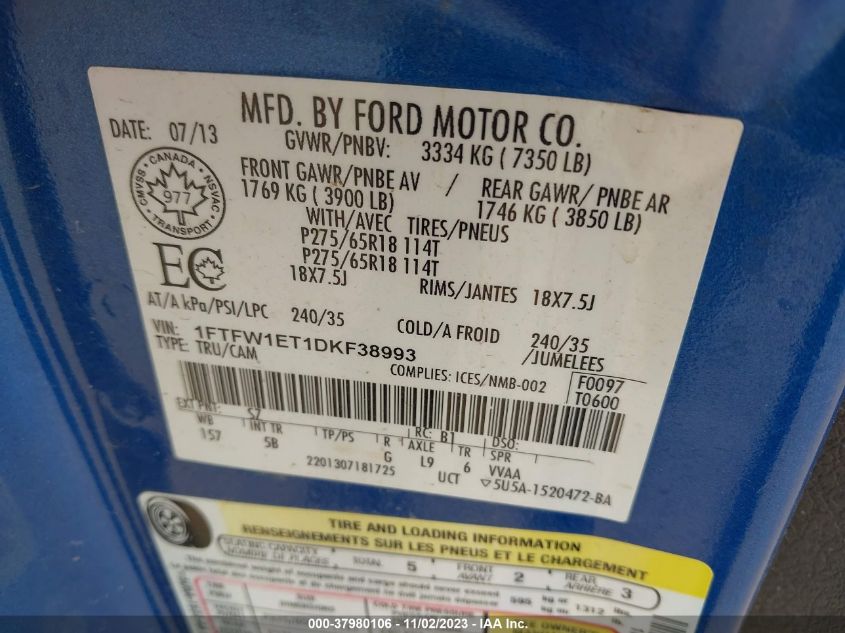 2013 FORD F-150 FX4 - 1FTFW1ET1DKF38993