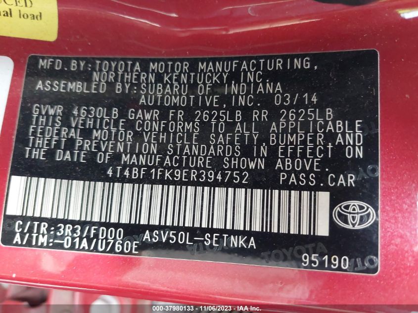 2014 TOYOTA CAMRY L/SE/LE/XLE - 4T4BF1FK9ER394752