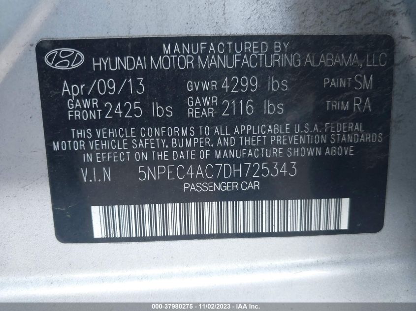 2013 HYUNDAI SONATA SE - 5NPEC4AC7DH725343