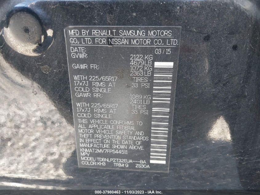 2015 NISSAN ROGUE S - KNMAT2MV7FP544511