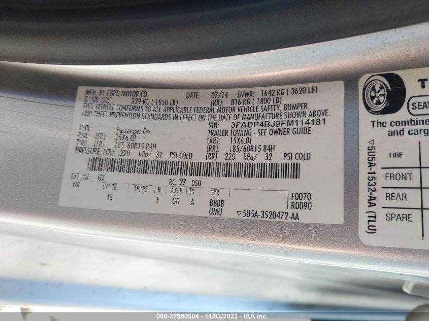 2015 FORD FIESTA SE - 3FADP4BJ9FM114181