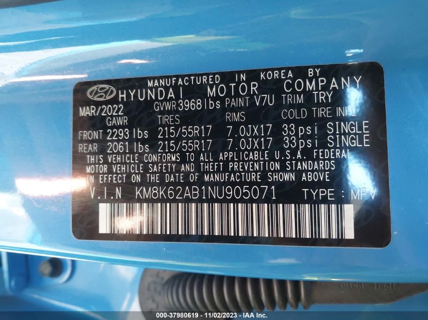 2022 HYUNDAI KONA SEL - KM8K62AB1NU905071