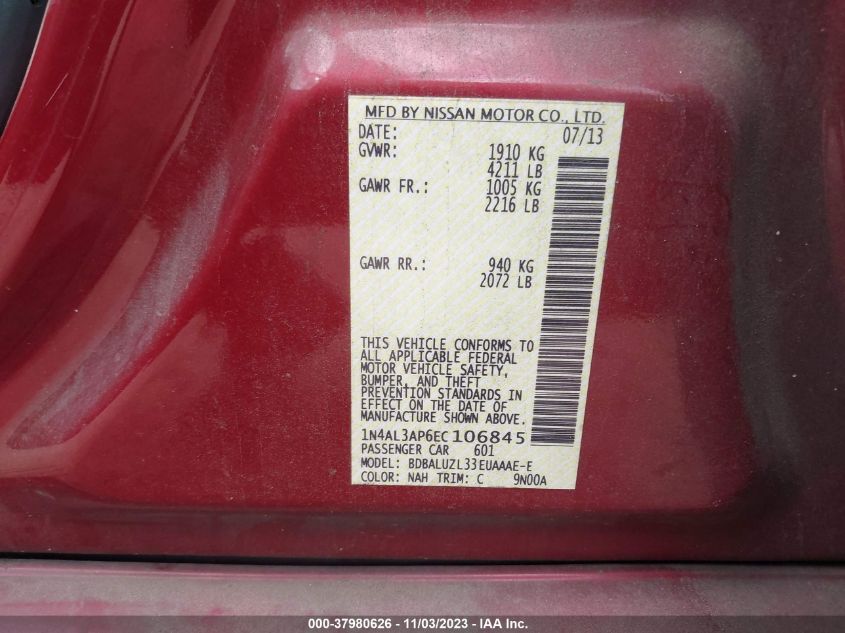 2014 NISSAN ALTIMA 2.5/S/SV/SL - 1N4AL3AP6EC106845