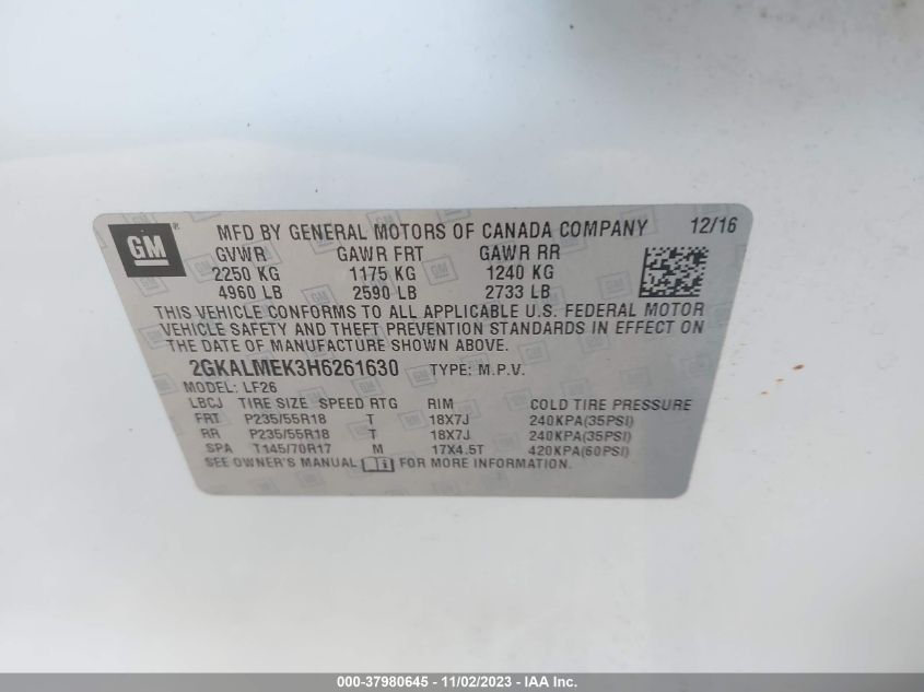 2017 GMC TERRAIN SLE-1 - 2GKALMEK3H6261630