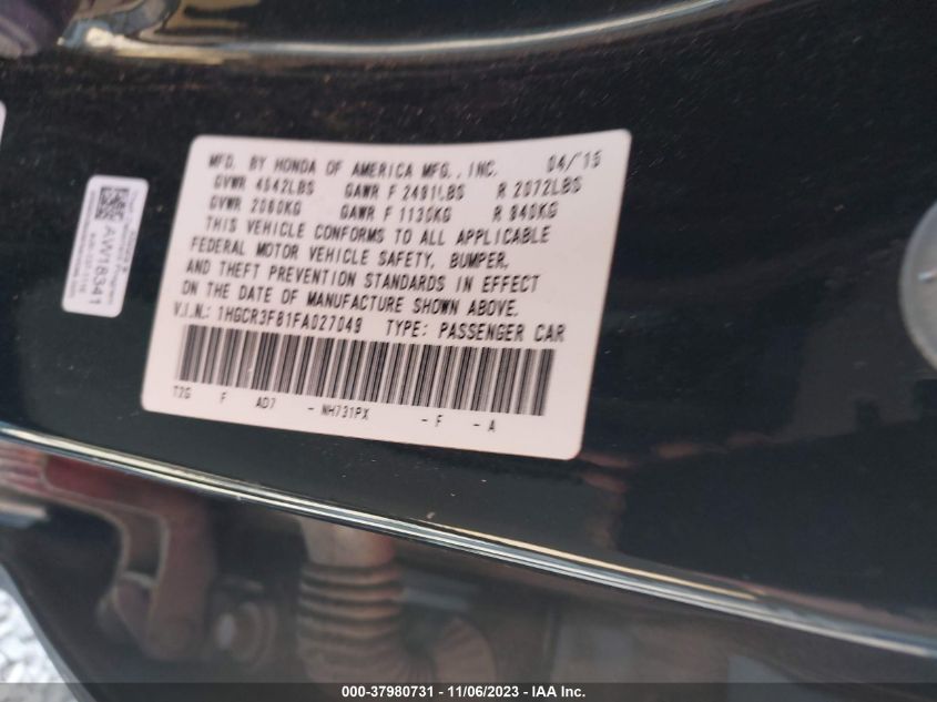 2015 HONDA ACCORD EXL - 1HGCR3F81FA027049