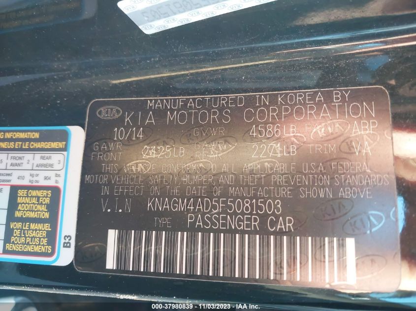 2015 KIA OPTIMA HYBRID - KNAGM4AD5F5081503