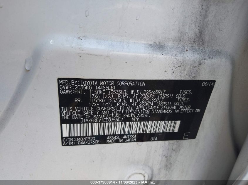 2014 TOYOTA RAV4 LE - JTMZFREV1ED035502
