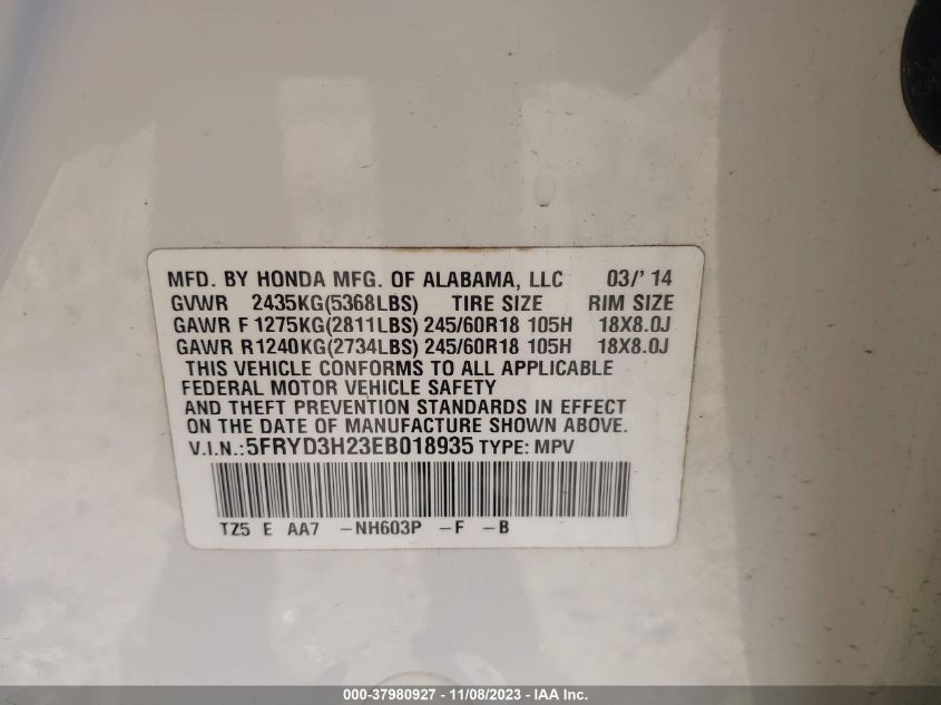 2014 ACURA MDX - 5FRYD3H23EB018935