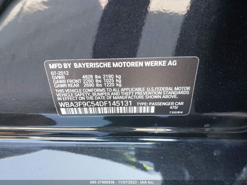 2013 BMW 3 SERIES ACTIVEHYBRID 3 - WBA3F9C54DF145131