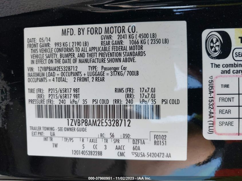 2014 FORD MUSTANG - 1ZVBP8AM2E5328712
