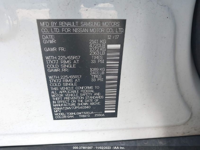 2018 NISSAN ROGUE SV - KNMAT2MV7JP540340